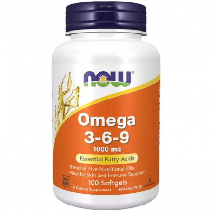 Омега NOW FOODS OMEGA 3-6-9 1000 mg with a blend of Flax Seed, Evening Primrose, Canola, Black Currant and Pump NS26199